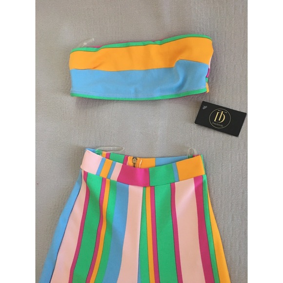 Touchdolls Two Piece Crop Top Bell Bottom Pants Set Size 2 XS Stripe Stretch - Picture 3 of 16